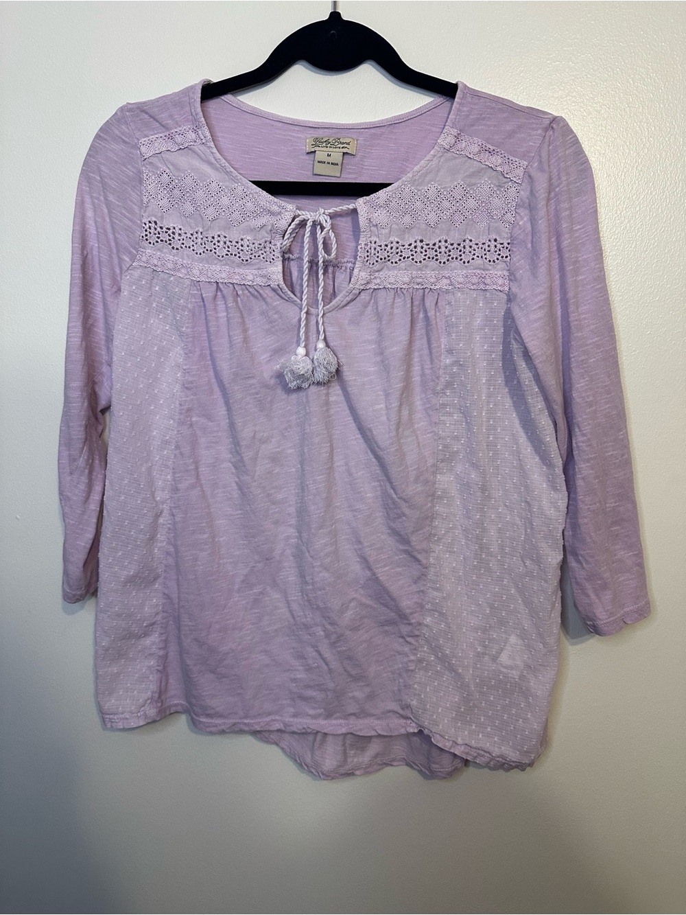 Lucky Brand Crochet-Trim Peasant Top - Lavender